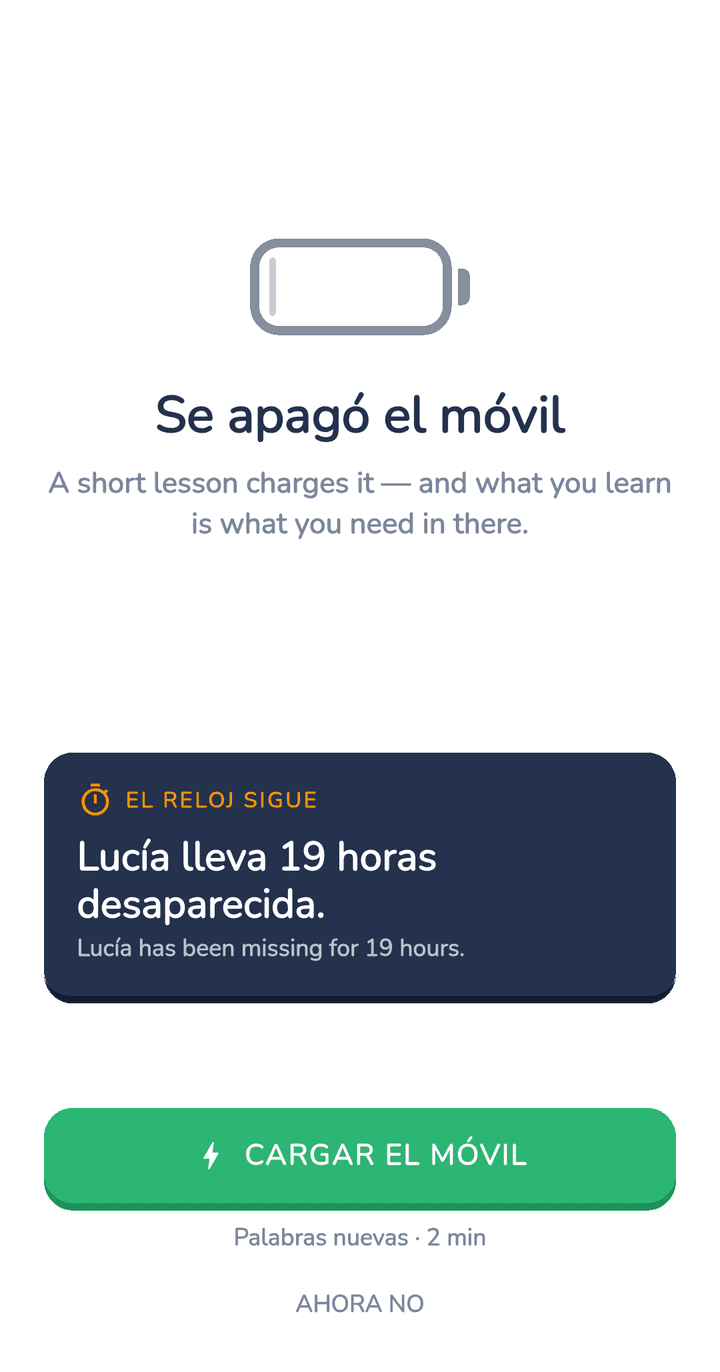 The phone's battery died: charge it with a short lesson
